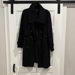 Belted Black Wool Trench Coat
